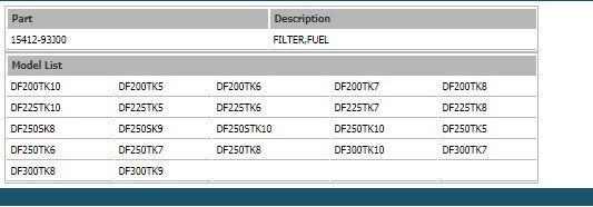 15412-93J00 Suzuki Fuel Filter 200/225/250/300hp