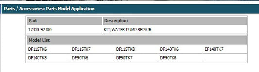 17400-92J00 Suzuki Water Pump Kit DF90-DF140