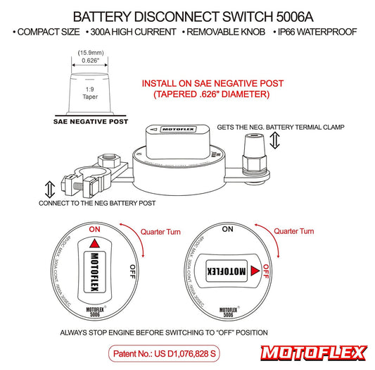 5006 MOTOFLEX Battery Disconnect Switch 12V-48V Battery Cut Off Switch