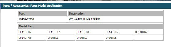 17400-92J00 Suzuki Water Pump Kit DF90-DF140