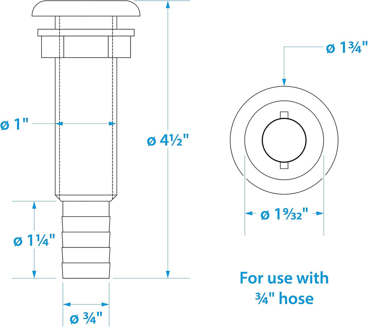 50-18161 Seachoice White Extra Long Thru-Hull Connector