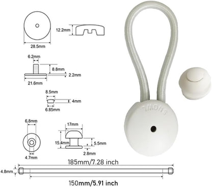 UP100 White Bungee Shock Cord Clip w Knobs For Canvas Covers 3/Sets