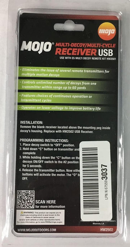 HW2501 MOJO Outdoors Remote Receiver USB for Controlling Duck Hunting Multi-Decoys