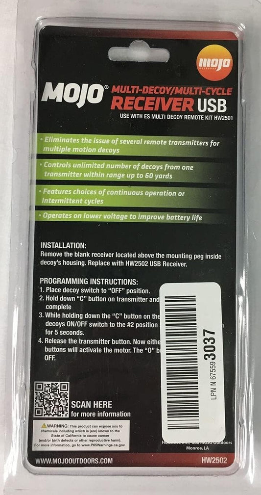 HW2501 MOJO Outdoors Remote Receiver USB for Controlling Duck Hunting Multi-Decoys