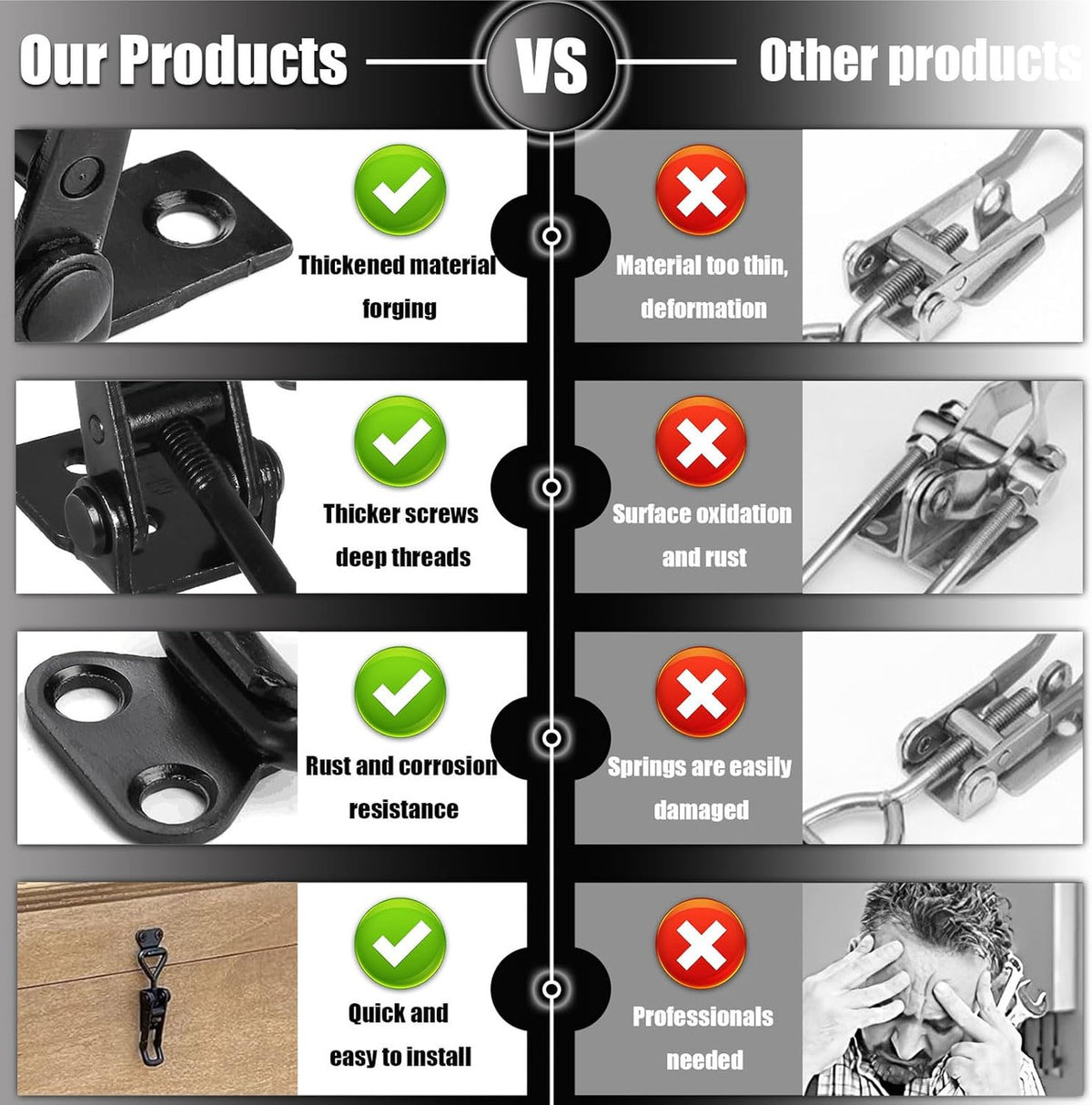 4001 BSTHP Heavy Duty Adjustable Black Toggle Clamp Latch 150Kg 330Lbs 4/PK