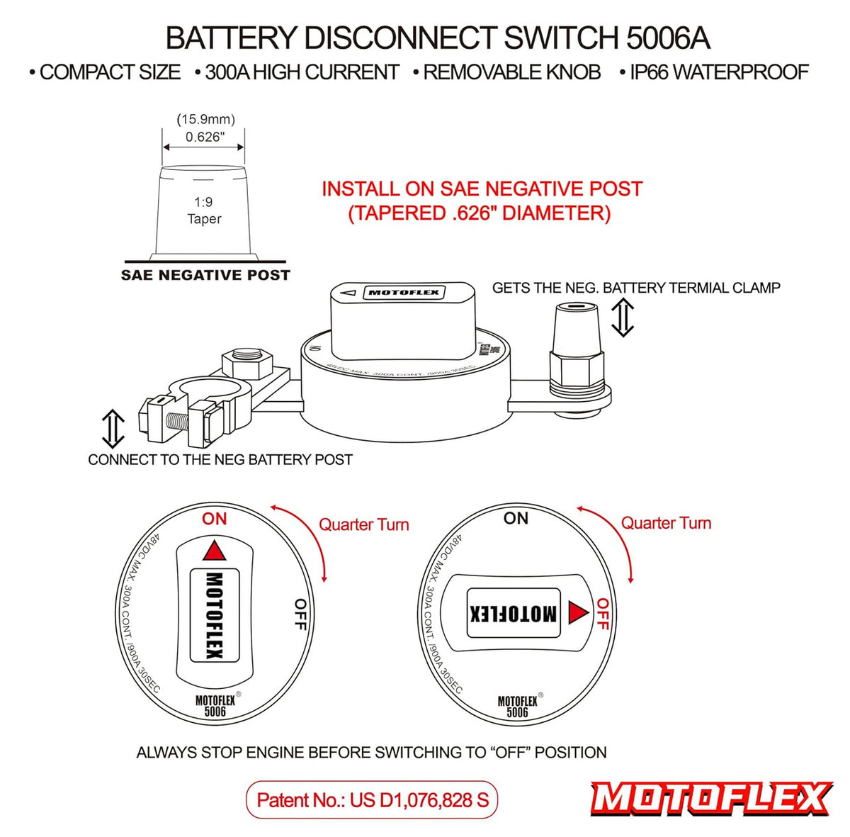 5006 MOTOFLEX Battery Disconnect Switch 12V-48V Battery Cut Off Switch