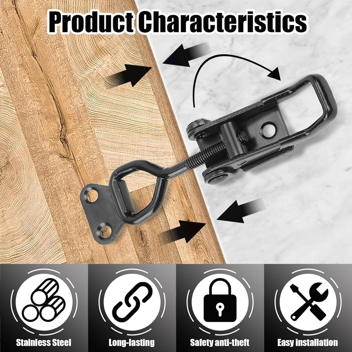 4001 BSTHP Heavy Duty Adjustable Black Toggle Clamp Latch 150Kg 330Lbs 4/PK