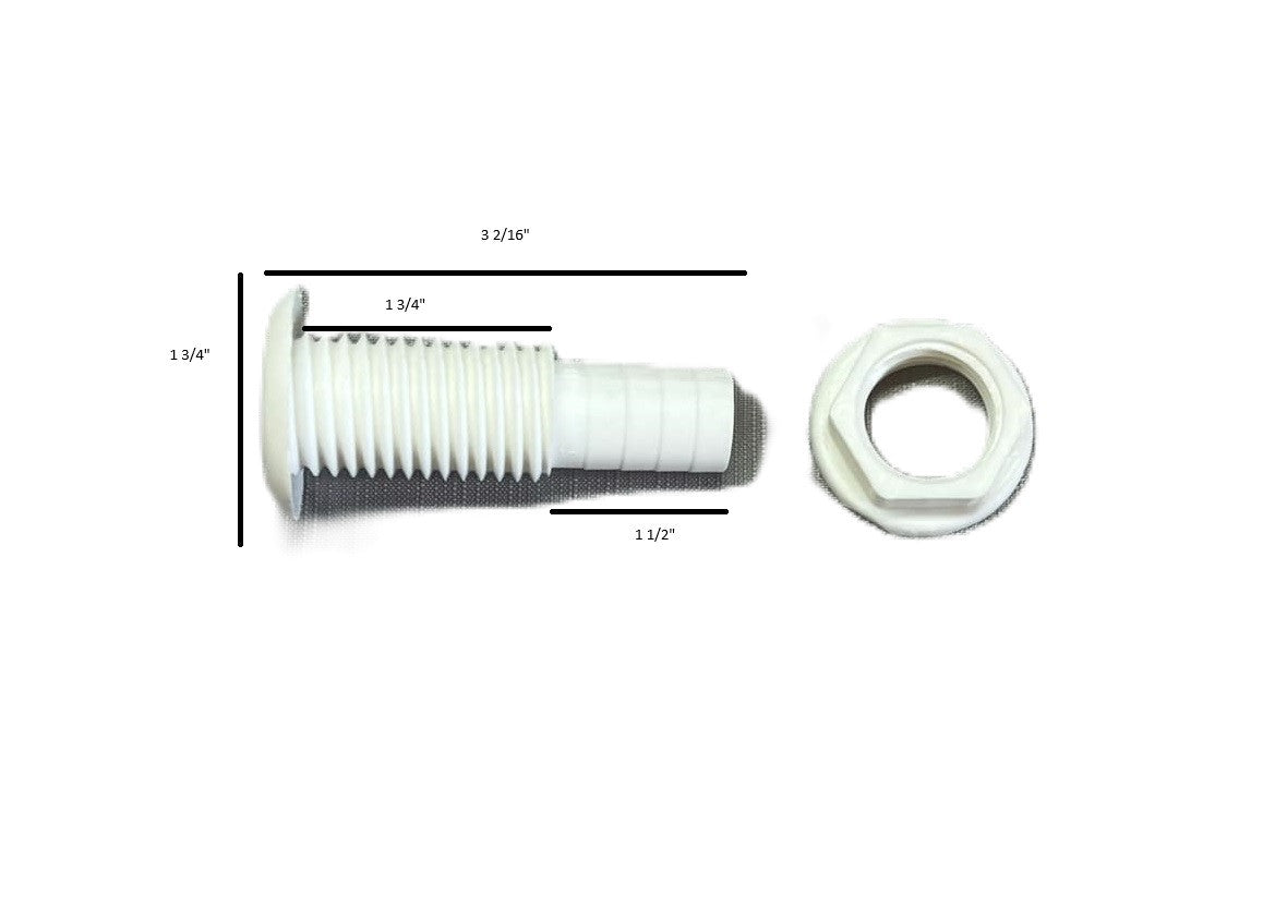 Thru Hall Fitting  11/16"  White Plastic Marine Fitting