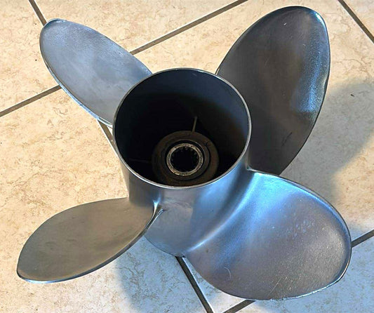 USED 825908A41 Quicksilver Trophy Propeller Stainless Steel 14x23P 4 Blade 15 Spline
