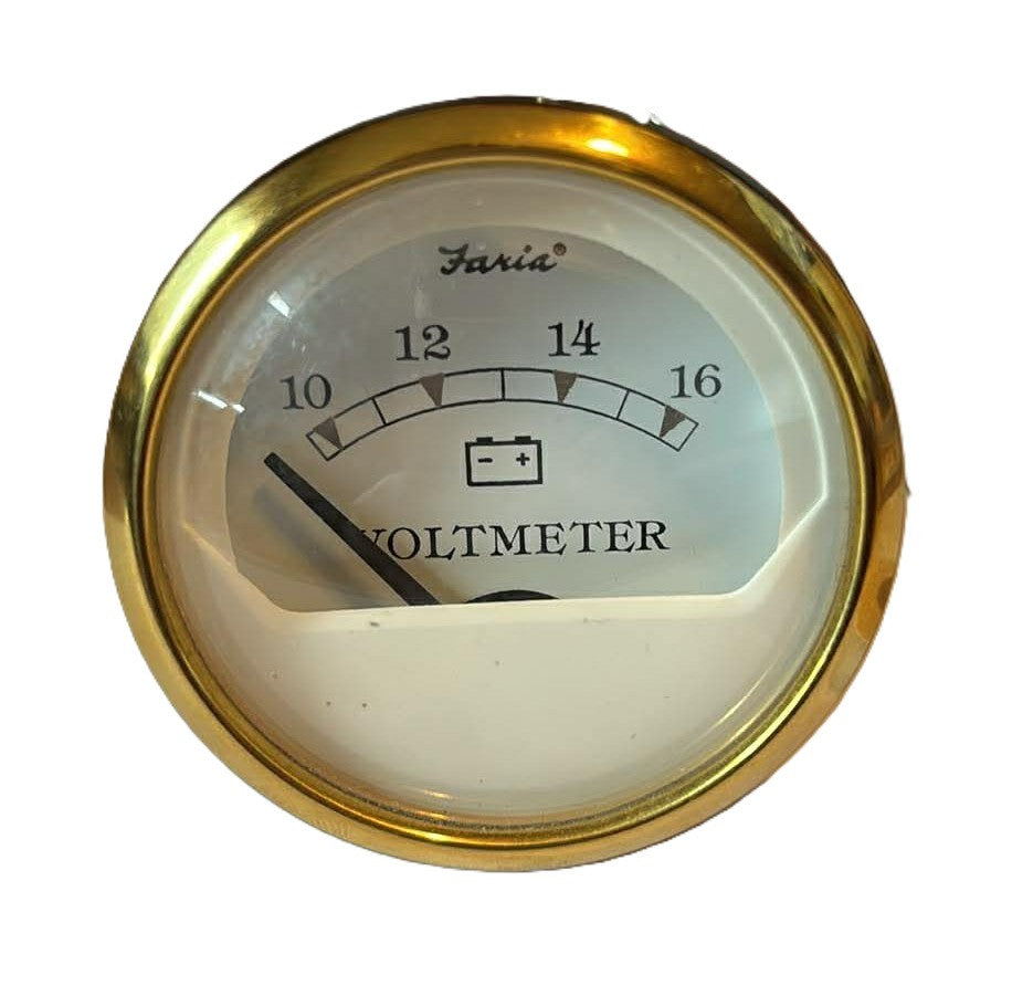 USED VP4042A 2" Faria Battery Voltmeter Volt Gauge Gold/White