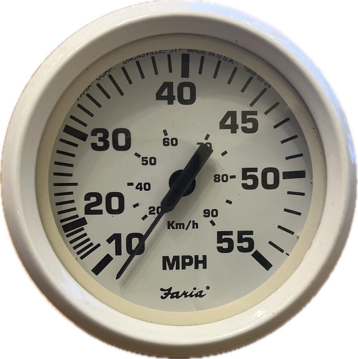 USED SE9475 Faria White MPH 4" Gauge - Mechanical Speedometer
