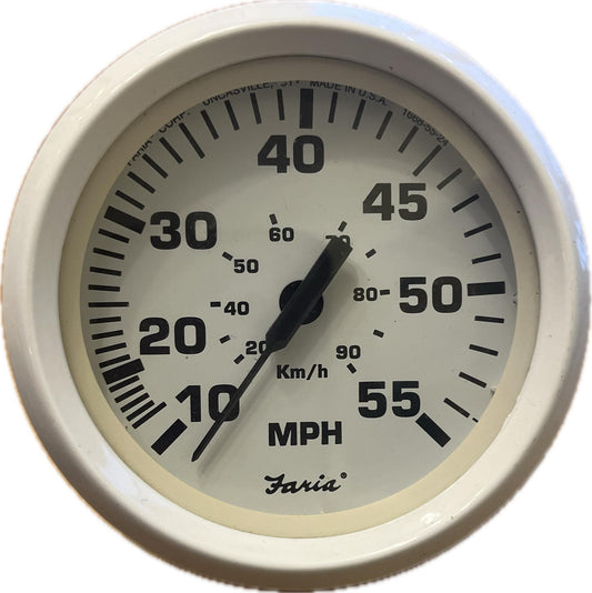 USED SE9475 Faria White MPH 4" Gauge - Mechanical Speedometer